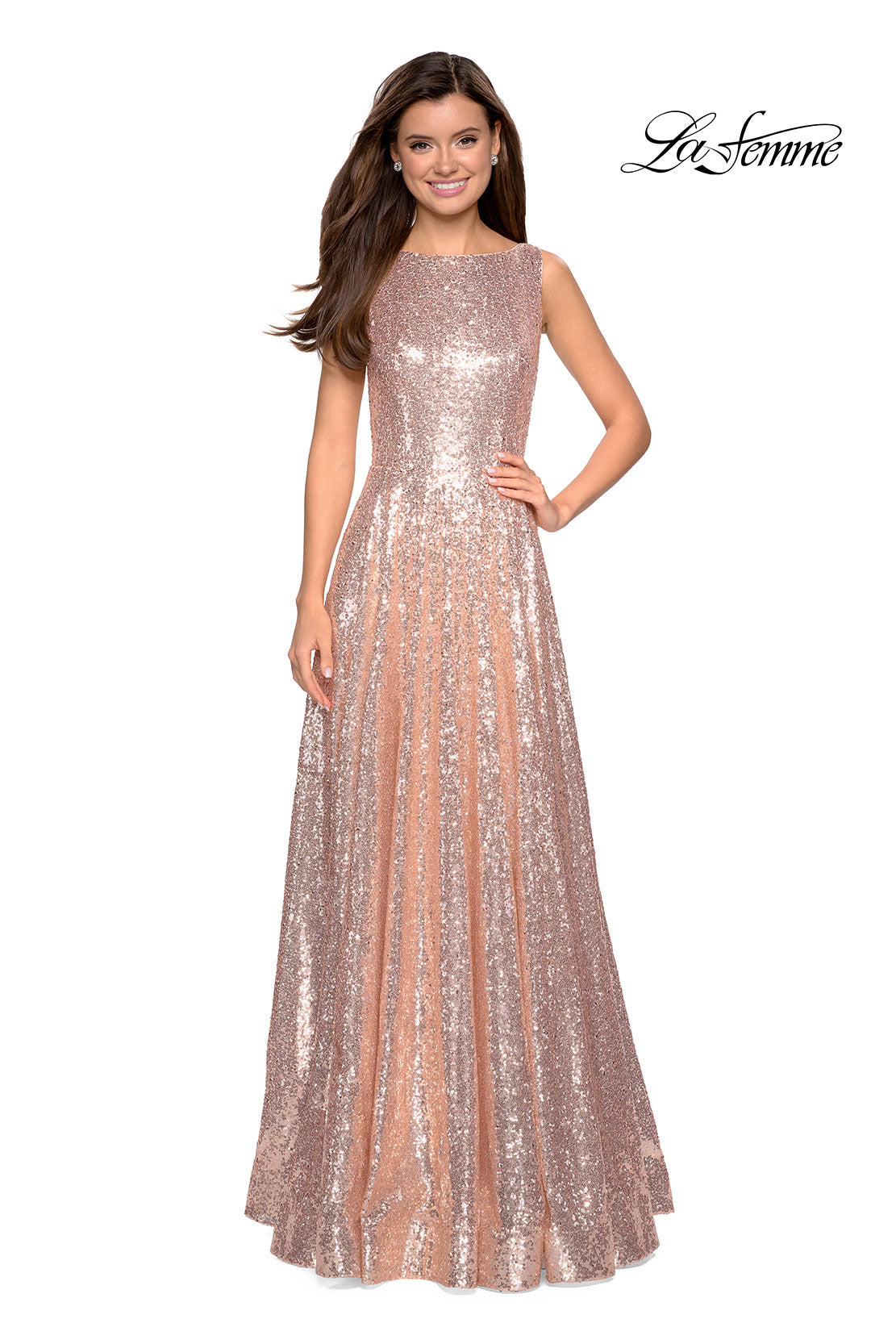 Picture of: Fully sequin A Line Gown with Illusion Sides in Rose Gold, Style: 27061, Detail Picture 1