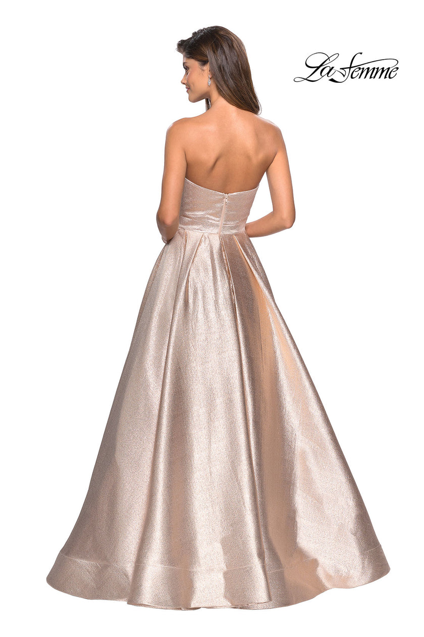 Picture of: Long Metallic Strapless A Line Ball Gown in Rose Gold, Style: 27280, Detail Picture 2