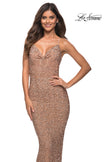 Picture of: Soft Sequin Long Gown with Lace Up Back in Rose Gold, Detail Picture 5