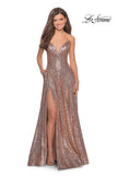 Picture of: Sequin A-line Prom Dress with Slit and Pockets in Rose Gold, Style: 28276, Detail Picture 6
