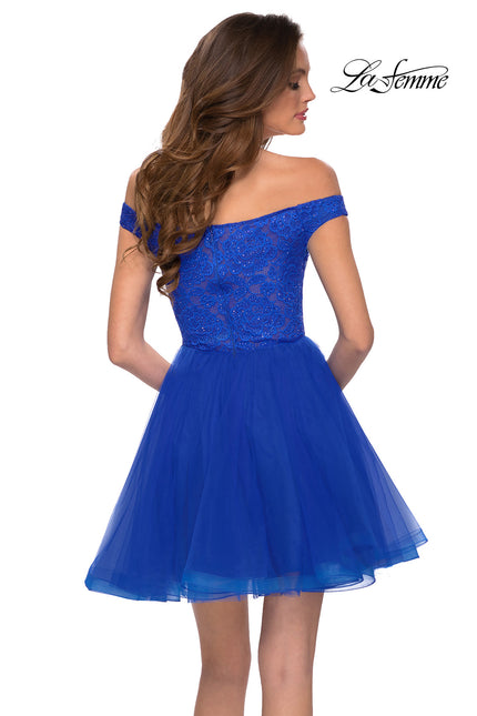 Picture of: Off The Shoulder Tulle Dress with Lace and Rhinestone Bodice in Royal Blue, Style: 29267, Back Picture