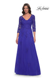 Picture of: Tulle and Lace A-Line Dress with V Neckline in Royal Blue, Style: 30398, Detail Picture 1