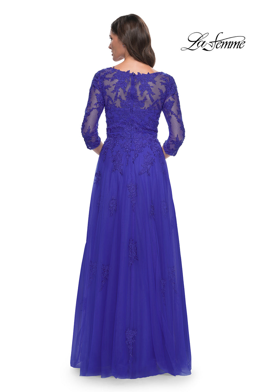 Picture of: Tulle and Lace A-Line Dress with V Neckline in Royal Blue, Style: 30398, Detail Picture 2