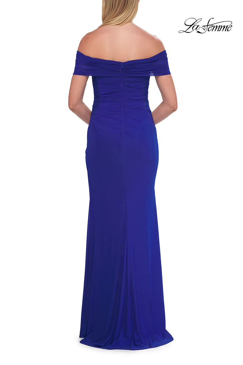 Picture of: Off-the-Shoulder Ruched Jersey Gown in Royal Blue, Style: 33273, Detail Picture 2