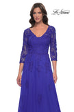 Picture of: Tulle and Lace A-Line Dress with V Neckline in Royal Blue, Style: 30398, Detail Picture 7