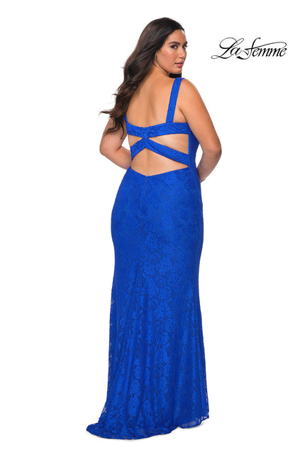 Picture of: Fitted Stretch Lace Plus Size Dress with Rhinestones in Royal Blue, Style: 29035, Main Picture