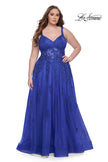 Picture of: Lace Embellished Tulle A-Line Dress with Illusion Back in Royal Blue, Style: 31383, Detail Picture 12