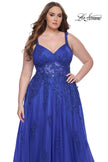 Picture of: Lace Embellished Tulle A-Line Dress with Illusion Back in Royal Blue, Style: 31383, Detail Picture 15