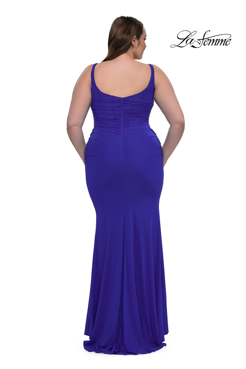 Picture of: Modified Square Neckline Plus Size Dress with Ruching in Royal Blue, Style: 33005, Detail Picture 2