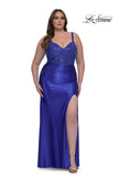 Picture of: Stretch Satin Plus Dress with Beautiful Rhinestone Designed Bodice in Royal Blue, Style: 32430, Detail Picture 3