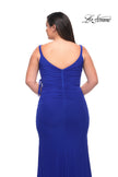 Picture of: Net Jersey Long Plus Dress with Tie Side in Royal Blue, Style: 29900, Detail Picture 6
