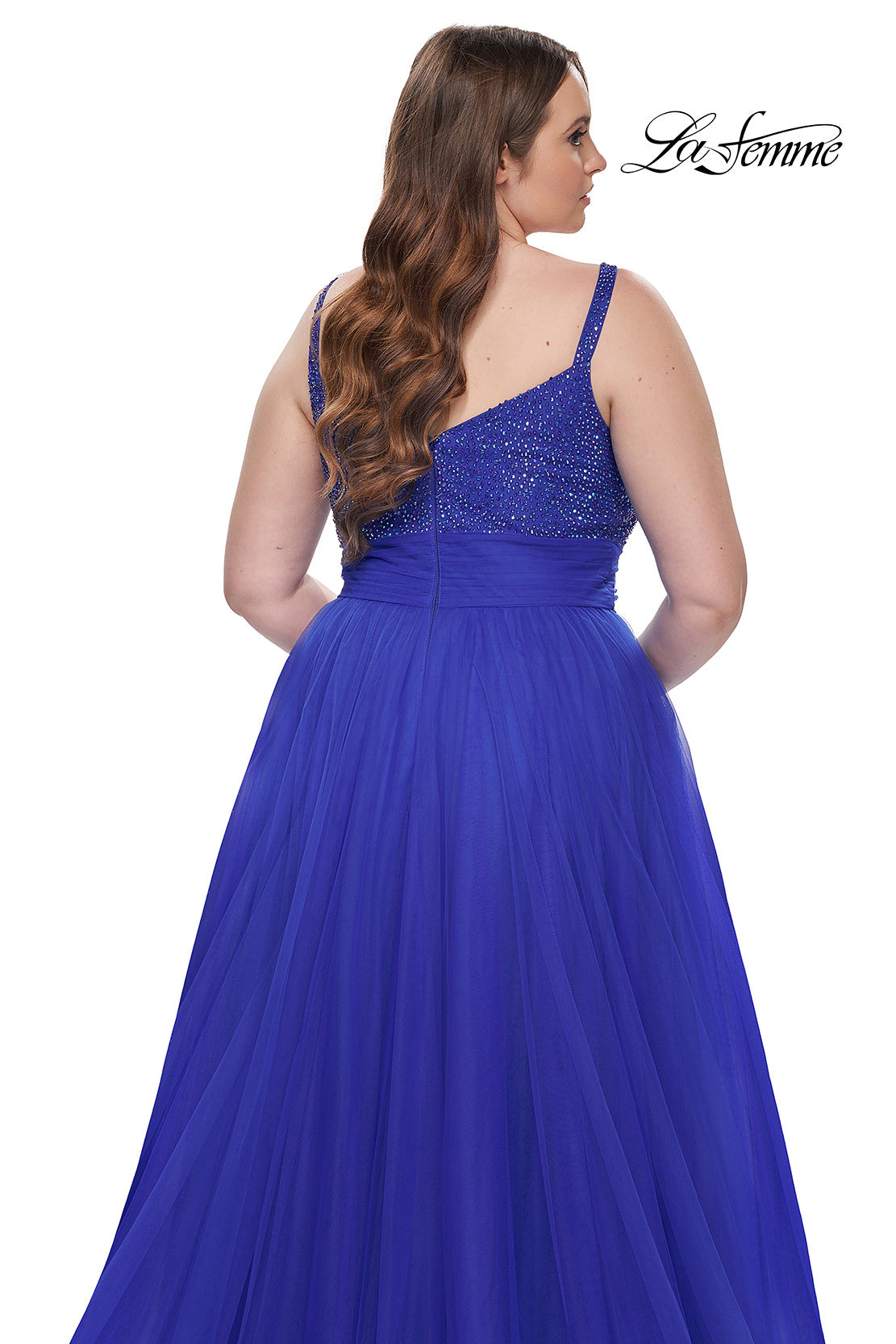 Picture of: A-Line Plus Size Prom Dress with Rhinestone Bodice in Royal Blue, Style: 31251, Detail Picture 7