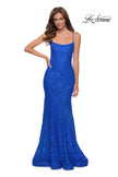 Picture of: Stretch Lace Gown with Lace Up Strappy Back in Royal Blue, Style 29611, Main Picture