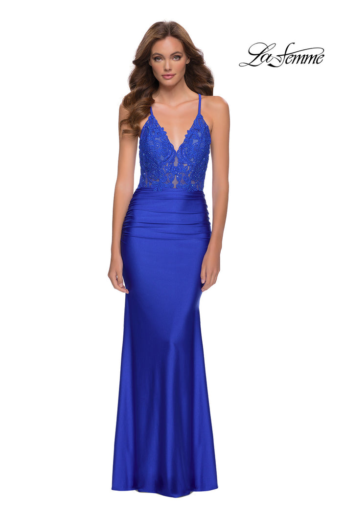 Picture of: Gorgeous Jersey Dress with Lace Top and Open Back in Royal Blue, Style 29688, Main Picture