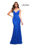 Picture of: Lace Gown with Sheer Lace Applique Side Panels in Royal Blue, Main Picture