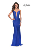 Picture of: Bedazzled Rhinestone Jersey Gown with Deep V Neckline in Royal Blue, Style: 31215, Main Picture