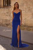 Picture of: Ruched Long Jersey Dress with Draped Rhinestone Neckline in Royal Blue, Style 32802, Main Picture
