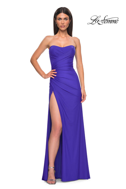Picture of: Strapless Prom Dress with Side Ruching and Lace Up Back in Royal Blue, Style 33012, Main Picture