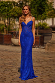 Picture of: Lace Fitted Gown with Sheer Bodice and Spaghetti Straps in Royal Blue, Style: 33485, Main Picture