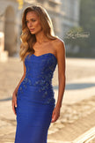 Picture of: Strapless Beaded Gown with Ruched Mesh Detail and Lace Lining in Royal Blue, Style: 33662, Main Picture