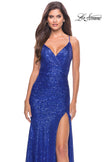 Picture of: Long Sequin Gown with Dramatic Flare Skirt and Slit in Royal Blue, Style: 31140, Detail Picture 8