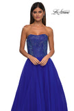 Picture of: Strapless A-line Dress with Full Rhinestone Top in Royal Blue, Style: 32690, Detail Picture 8