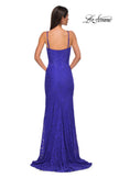 Picture of: Fitted Stretch Lace Dress with Scallop Neckline in Royal Blue, Style 32933, Detail Picture 8