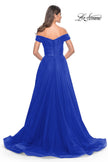 Picture of: A-Line Tulle Prom Dress with Off the Shoulder Top in Royal Blue, Style: 30498, Detail Picture 9