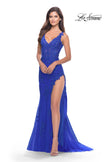 Picture of: Lace Dress with High Side Slit and V Neckline in Royal Blue, Style: 30767, Detail Picture 9