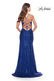 Picture of: Long Sequin Gown with Dramatic Flare Skirt and Slit in Royal Blue, Style: 31140, Detail Picture 9