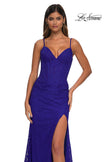 Picture of: Stretch Lace Dress with Illusion Corset Waist and Ruching in Royal Blue, Style: 32947, Detail Picture 9