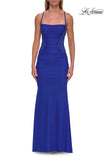 Picture of: Beaded Mesh Lace-Up Gown with Straight Neckline in Royal Blue, Style: 33678, Detail Picture 9