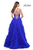 Picture of: Ruffle Tulle Prom Gown with Illusion Lace Bodice and High Slit in Royal Blue, Style: 32128, Detail Picture 10