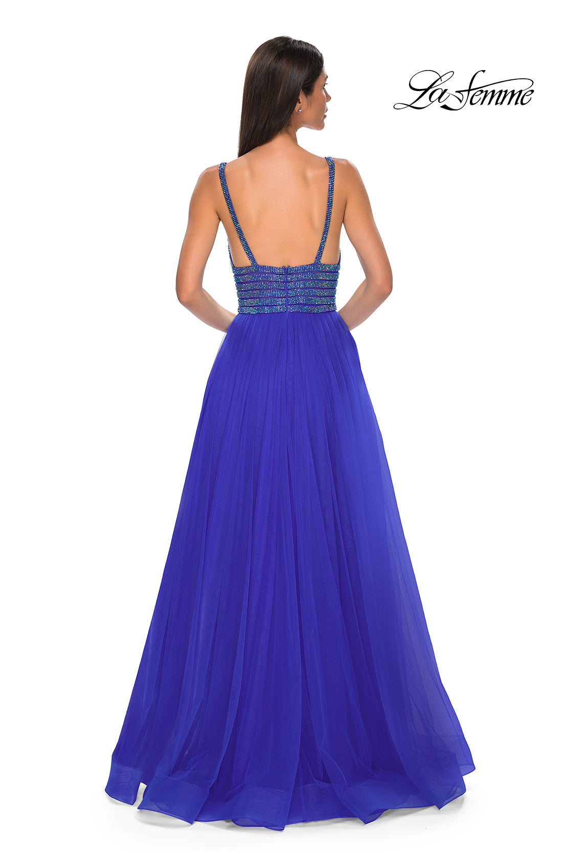Picture of: Gorgeous Line Rhinestone Top Dress with A-line Tulle Skirt in Royal Blue, Style 32714, Detail Picture 10