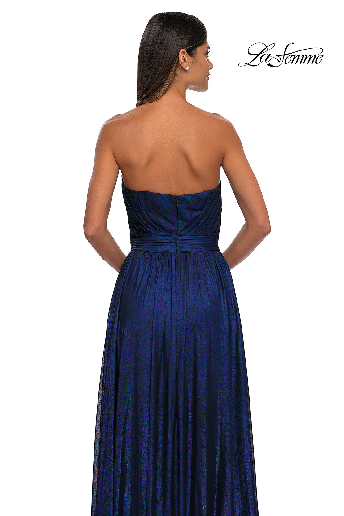 Picture of: Flowy Metallic Net Jersey Prom Dress with Intricate Ruched Bodice in Royal Blue, Style: 32899, Detail Picture 10