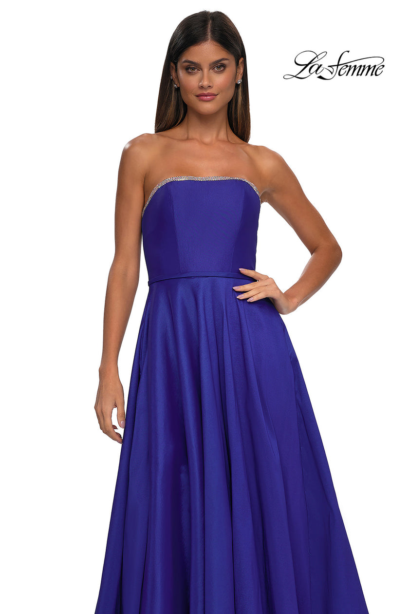 Picture of: A-line Mikado Prom Dress with Rhinestone Neckline in Royal Blue, Style: 33063, Detail Picture 10
