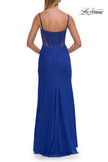Picture of: Lace Bodice Gown with Ruched Skirt and High Slit in Royal Blue, Style: 33661, Detail Picture 10
