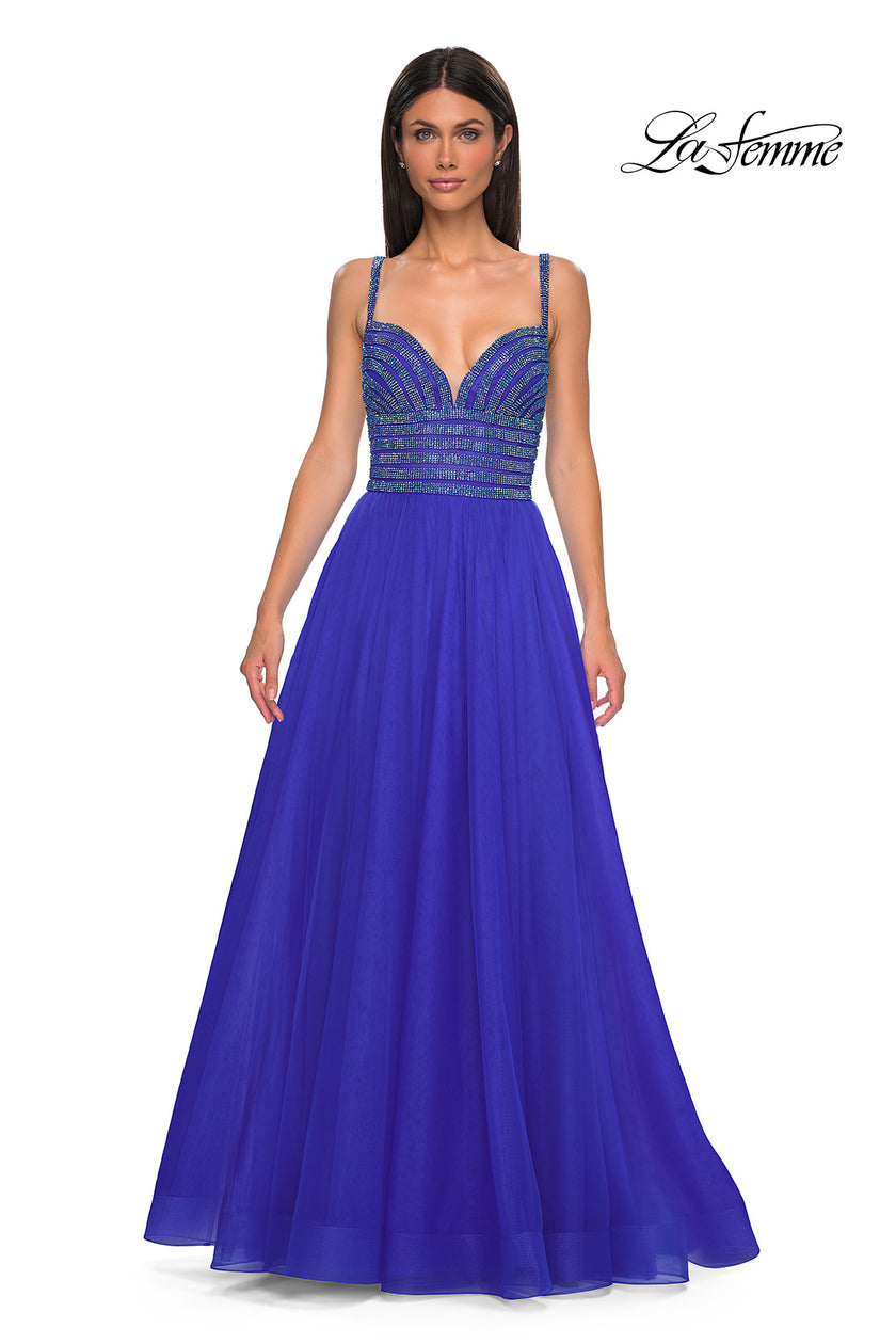 Picture of: Gorgeous Line Rhinestone Top Dress with A-line Tulle Skirt in Royal Blue, Style 32714, Detail Picture 11