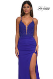 Picture of: Lace and Ruched Jersey Prom Dress with Deep V Neckline in Royal Blue, Style: 33001, Detail Picture 11