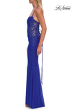 Picture of: Beaded Mesh Lace-Up Gown with Straight Neckline in Royal Blue, Style: 33678, Detail Picture 11