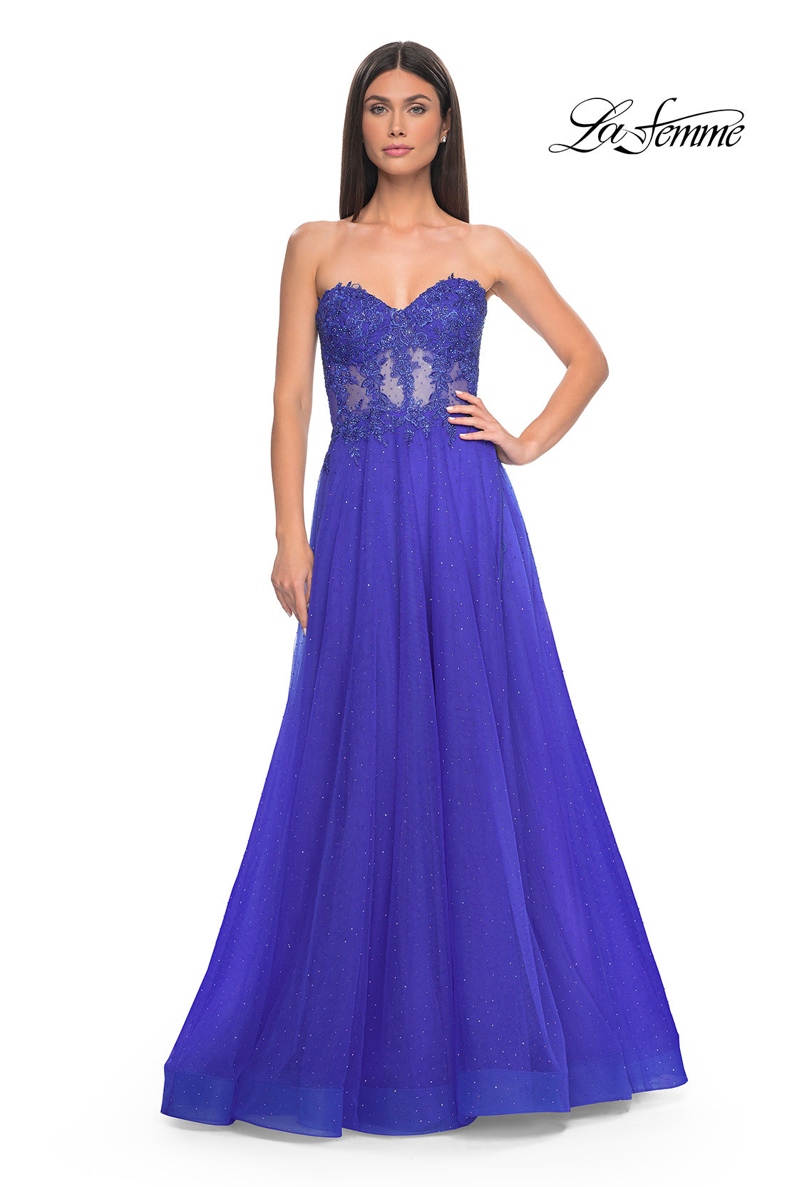 Picture of: A-Line Tulle Ballgown with Lace Illusion Bodice in Royal Blue, Style: 32313, Detail Picture 12