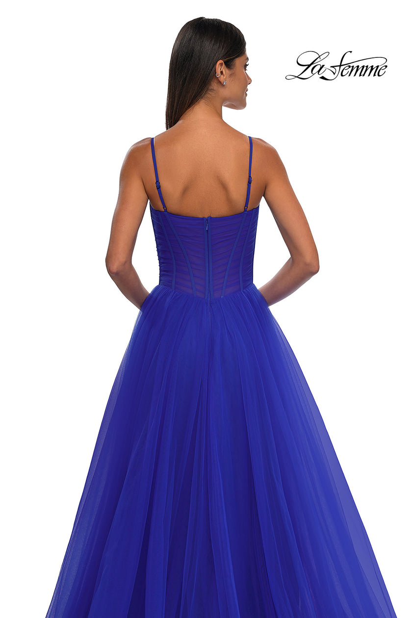 Picture of: Tulle Prom Dress with A-Line Skirt and Ruched Corset Top in Royal Blue, Style: 32700, Detail Picture 13