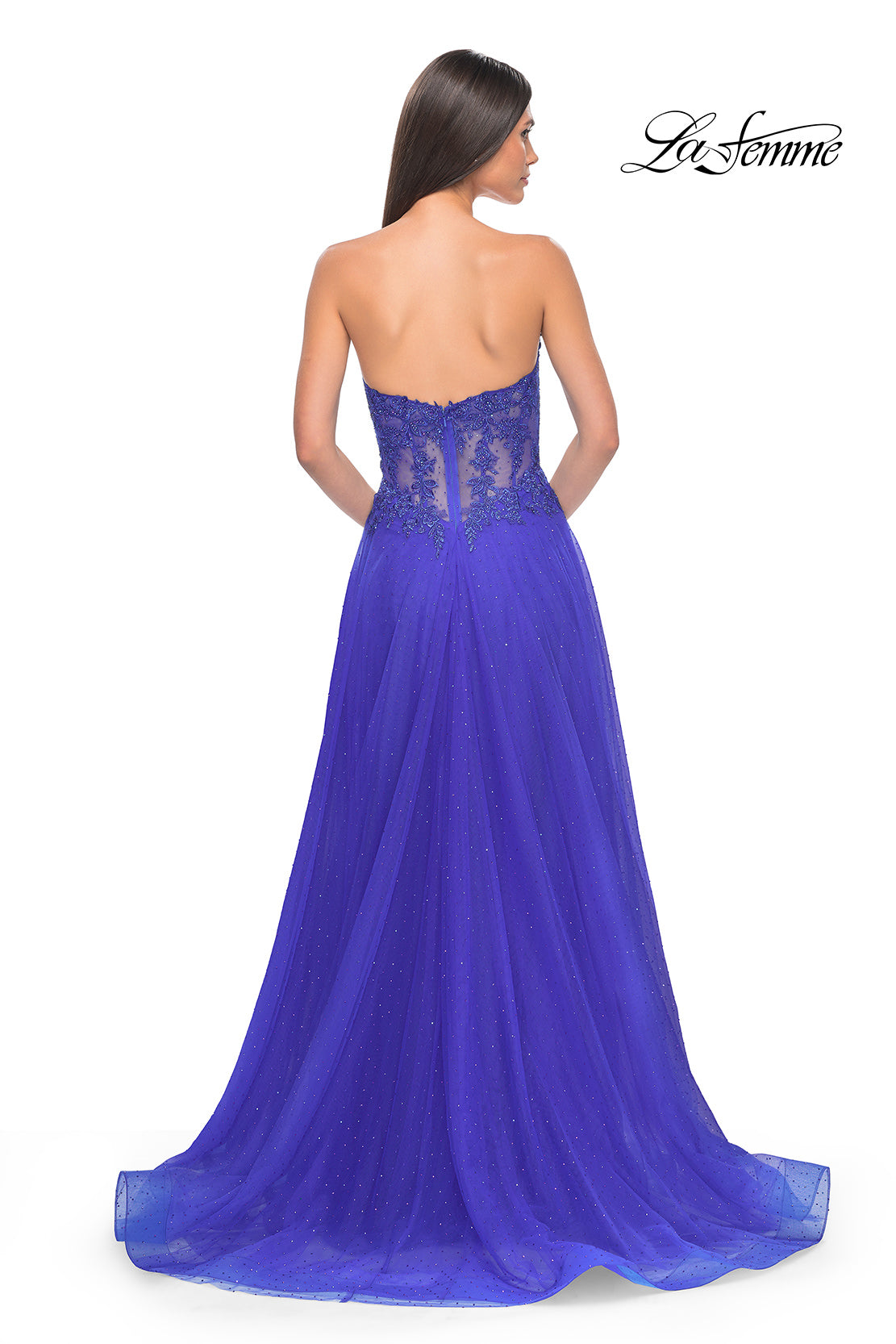 Picture of: A-Line Tulle Ballgown with Lace Illusion Bodice in Royal Blue, Style: 32313, Detail Picture 14
