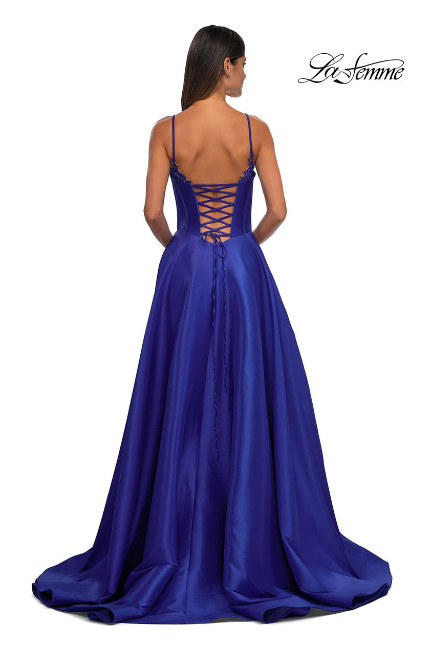 Picture of: Mikado A-line Gown with Lace Detail Neckline in Royal Blue, Style: 32878, Detail Picture 15