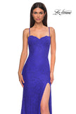 Picture of: Fitted Stretch Lace Dress with Scallop Neckline in Royal Blue, Style 32933, Detail Picture 15