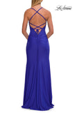 Picture of: Ruched Sweetheart Gown with Slit and Lace-Up Back in Royal Blue, Style: 33361, Detail Picture 15