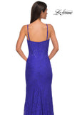 Picture of: Fitted Stretch Lace Dress with Scallop Neckline in Royal Blue, Style 32933, Detail Picture 16