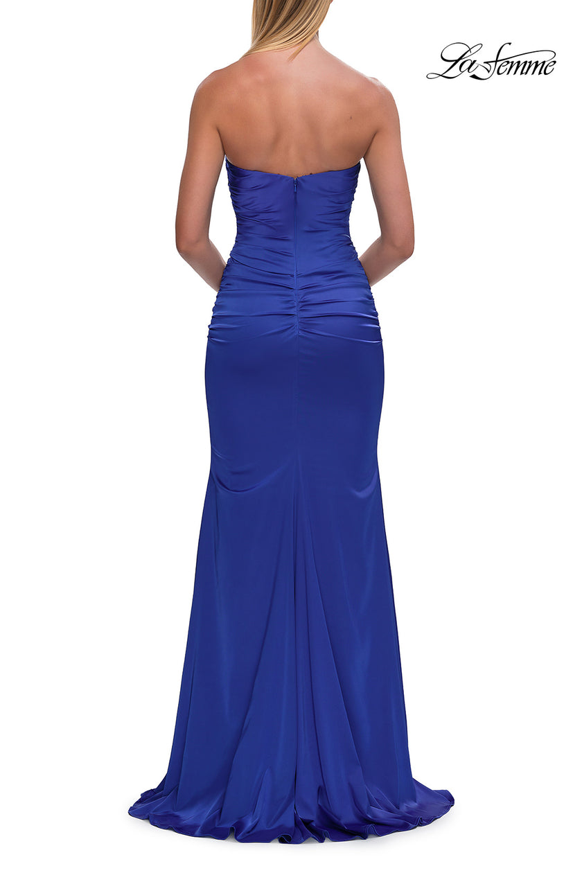 Picture of: Simple Strapless Satin Gown with Ruching Detail in Royal Blue, Style: 33531, Detail Picture 16