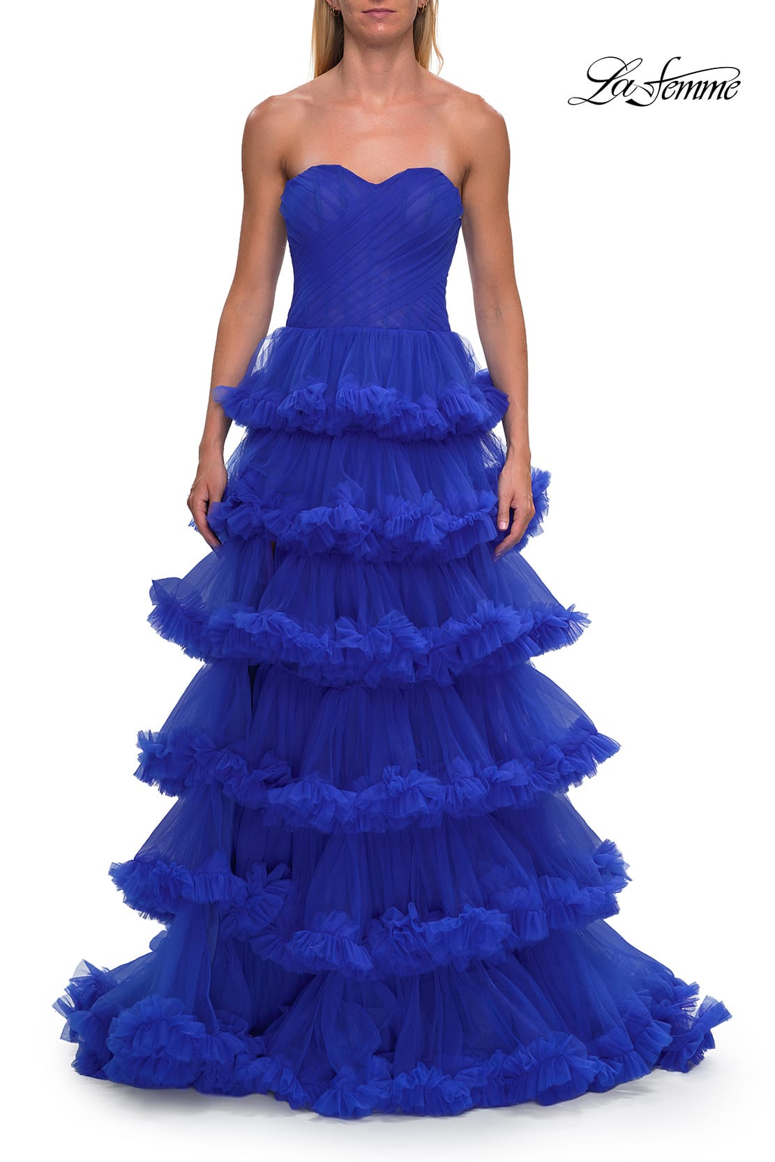 Picture of: Fabulous Tiered Ruffle Skirt Prom Dress with Strapless Top in Royal Blue, Style: 33717, Detail Picture 17