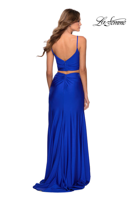 Picture of: Two Piece Long Prom Dress with Ruched Detailing in Royal Blue, Style: 28472, Back Picture
